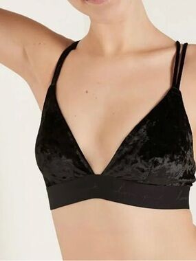 PINK Victoria’s Secret Black Velvet Triangle Bralette M DD Strappy Back